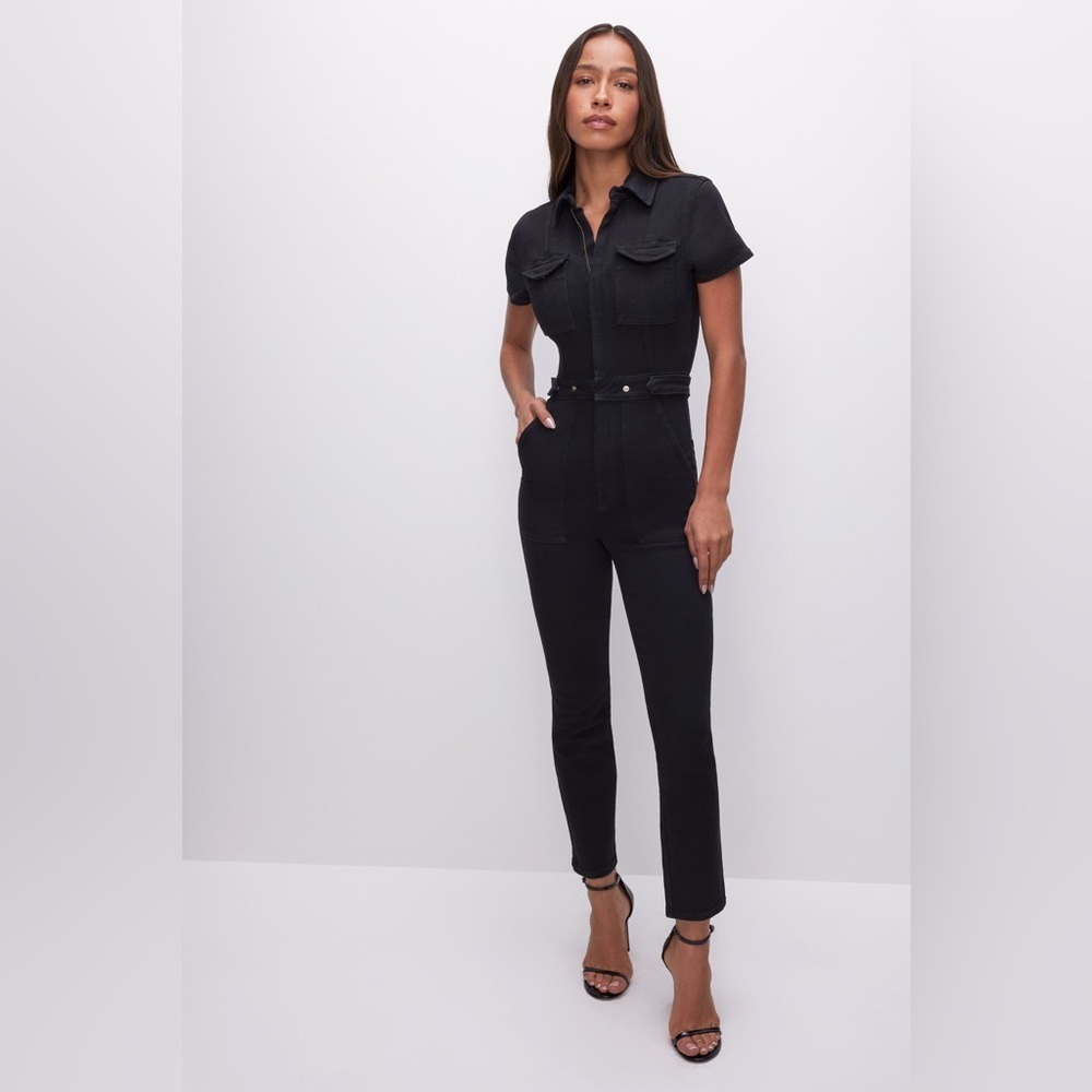 Good American Fit For Success Denim Jumpsuit Black